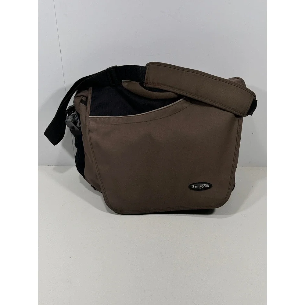 Samsonite Messenger Bag Brown Black Canvas Laptop Shoulder Travel Work Bag